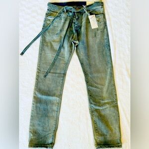 MNML Men's size 33 distressed button fly jeans with tied waist